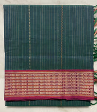 Green Blue Dual Tone Stripes Handloom Kanchi Cotton Saree