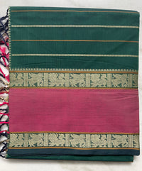 Green H Stripes Handloom Kanchi Cotton Saree