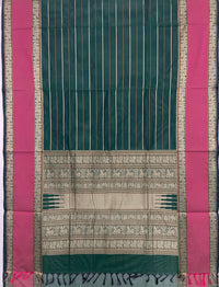 Green H Stripes Handloom Kanchi Cotton Saree