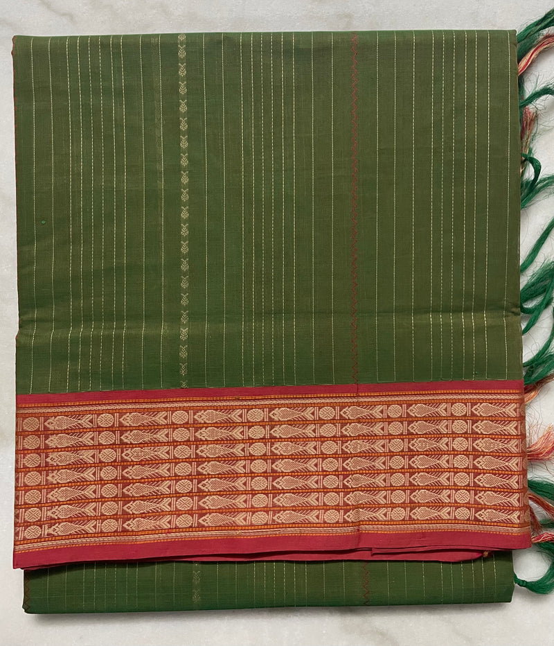 Green Stripes Handloom Kanchi Cotton Saree