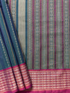 Green Blue Dual Tone Stripes Handloom Kanchi Cotton Saree