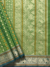 Green Floral Thousand Butta Handloom Kanchi Cotton Saree with Bottle Green Border