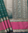 Green H Stripes Handloom Kanchi Cotton Saree with Rettai Pet Border