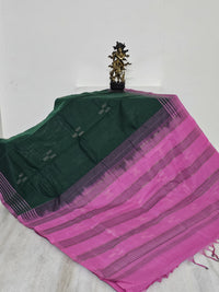 Green Handloom Gongura Cotton Saree with Pink Border