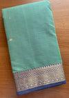 Green Handloom Kanchi Cotton Saree with Blue Border