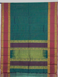 Green Handloom Kanchi Cotton Saree with Rettai pet Border
