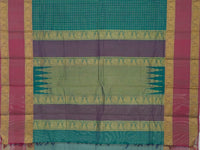 Pallu close up of Green Handloom Kanchi Cotton Saree with Rettai pet Borer
