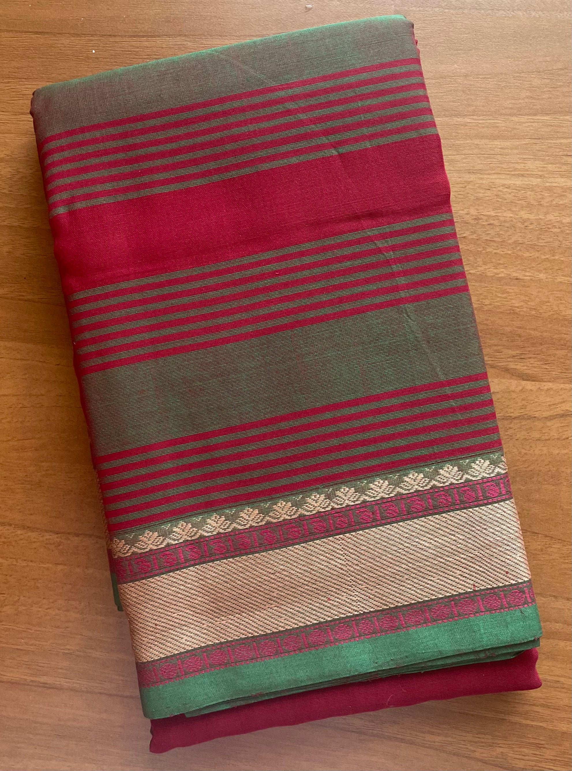 Green Maroon H. Stripes Handloom Kanchi Cotton Saree