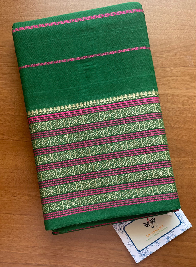 Green Big Border 96 Reed Handloom Kanchi Cotton Saree