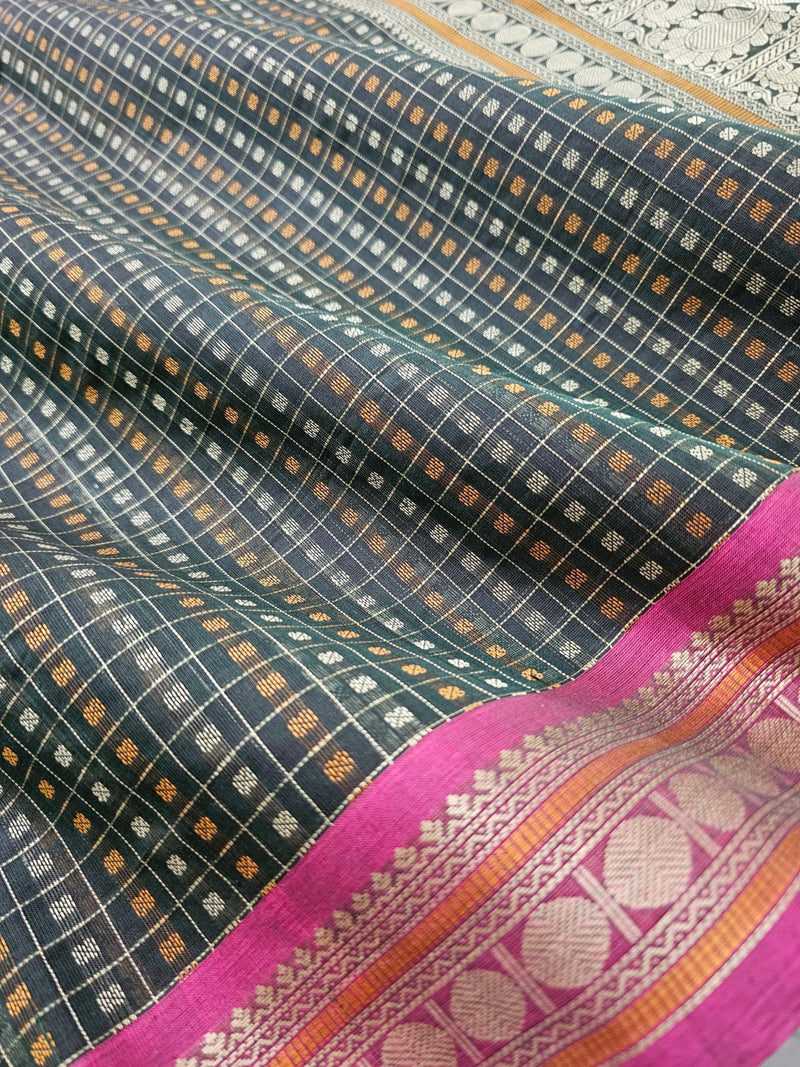 Green and Brown Dual Tone Lakshadeepam Handloom Kanchi Cotton Saree