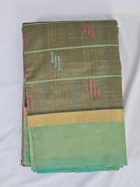 Grey Checkered Handloom Venkatagiri Silk Cotton Saree