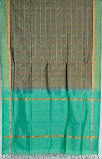 Grey Checkered Handloom Venkatagiri Silk Cotton Saree