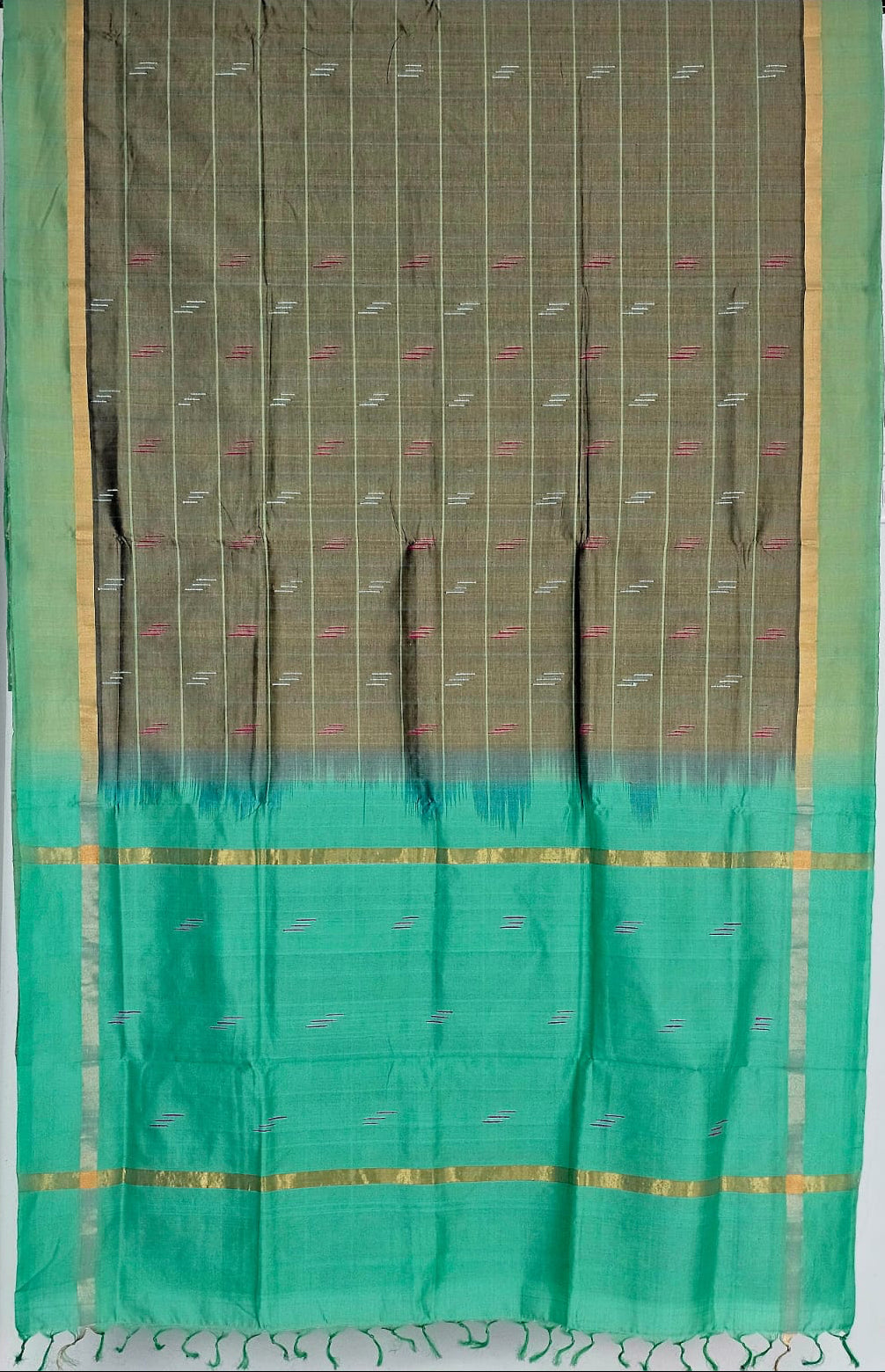 Grey Checkered Handloom Venkatagiri Silk Cotton Saree