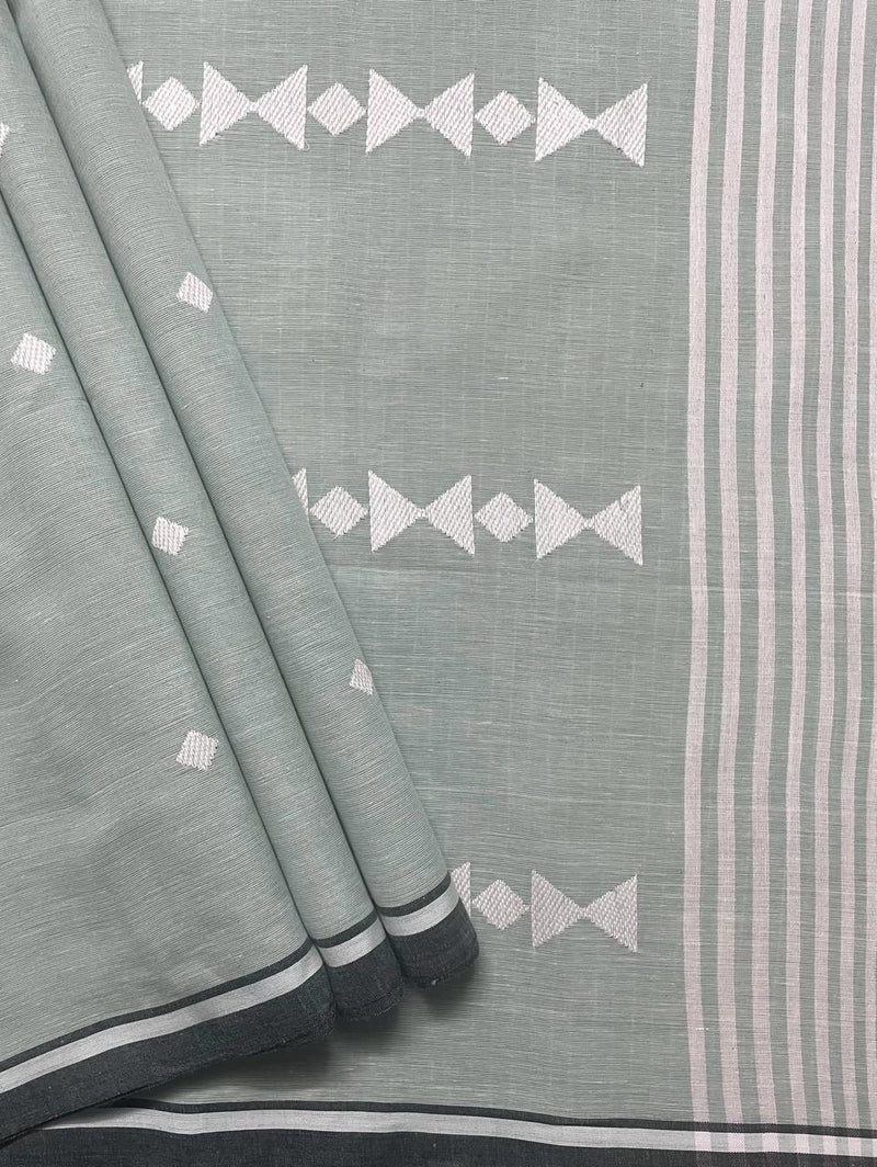 Grey Green Handloom Khadi Cotton Saree