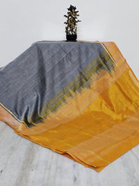 Grey Handloom Bamboo Cotton Saree with Yellow Border