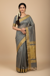 Grey Handloom Organic Kanchi Cotton Saree