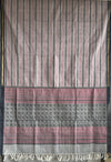 Grey Horizontal Stripes Handloom Kanchi Cotton Saree