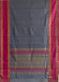 Dark Grey Handloom Kanchi Cotton Saree with Pink Rettai Pet Border