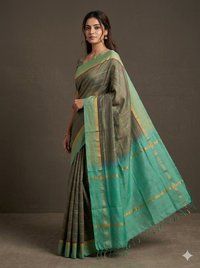 Woman in Grey Checkered Handloom Venkatagiri Silk Cotton Saree