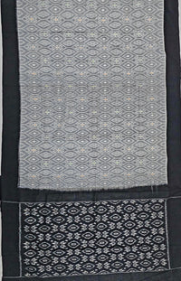 Grey and Black Handloom Pochampally Ikkat Mercerized Cotton Saree