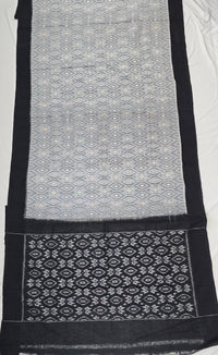 Grey and Black Handloom Pochampally Ikkat Mercerized Cotton Saree