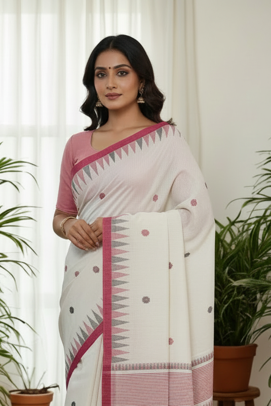 Hamsika – Off-White Handloom Khadi Saree with Red Matka Silk Pallu