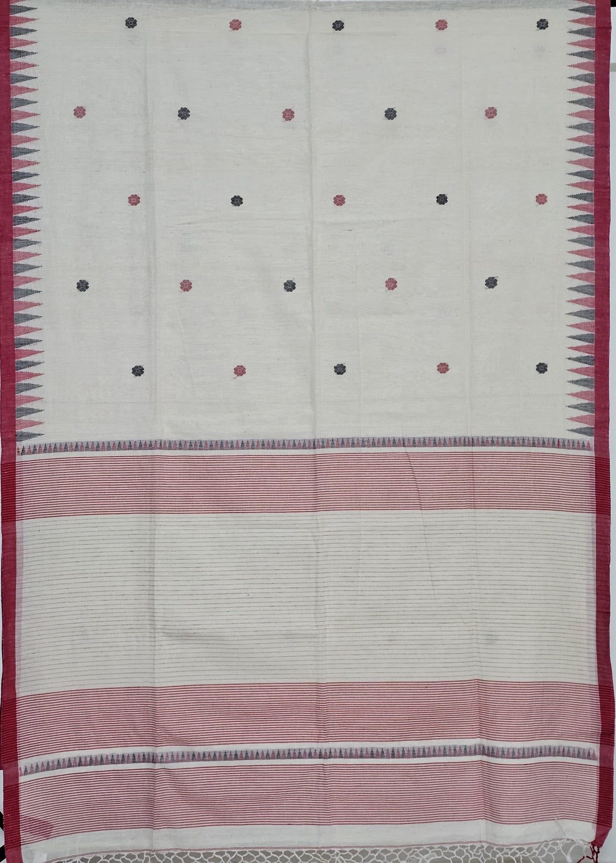 Hamsika – Off-White Handloom Khadi Saree with Red Matka Silk Pallu
