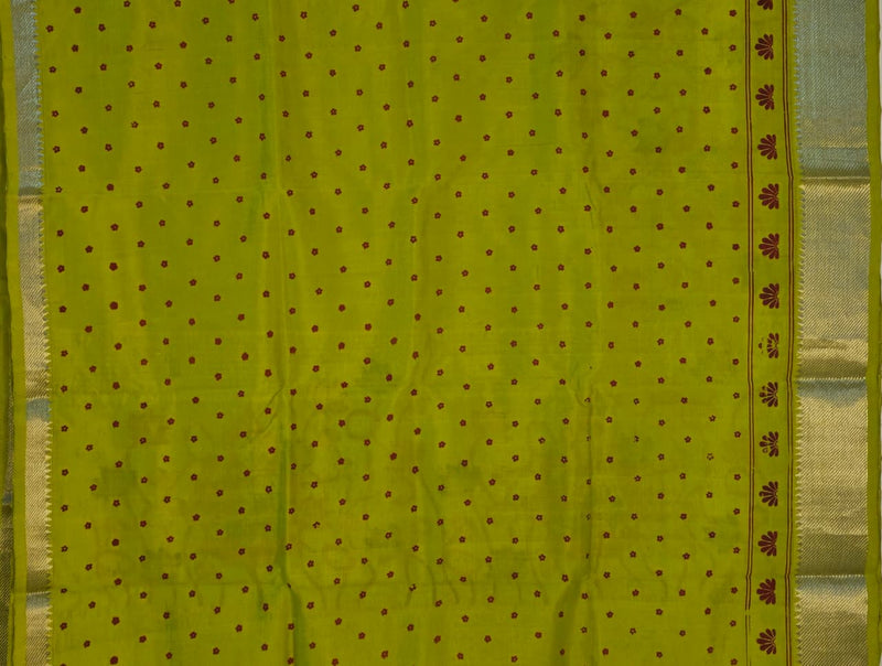 Blouse piece of Haritaprabha – Green Handloom Mangalagiri Silk Cotton Saree with Pichwai Art Print
