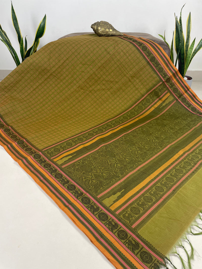 Henna Green Lakshadeepam Kanchi Cotton Saree