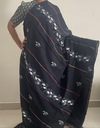 Black Handloom Kesh Kantha Cotton Saree 