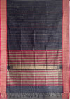 Black Handloom Kanchi Cotton Saree with Stripes & Fish Border