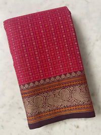 Pink Lakshadeepam Handloom Kanchi Cotton Saree with Purple Border