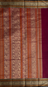 Purple Lakshadeepam Handloom Kanchi Cotton Saree with Black Border