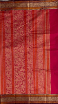 Pink Lakshadeepam Handloom Kanchi Cotton Saree with Purple Border