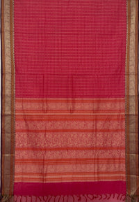 Pink Lakshadeepam Handloom Kanchi Cotton Saree with Purple Border