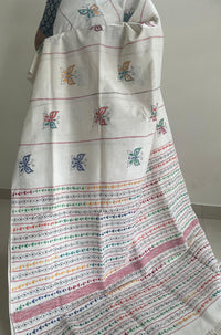 White Handloom Kesh Kantha Cotton Saree 