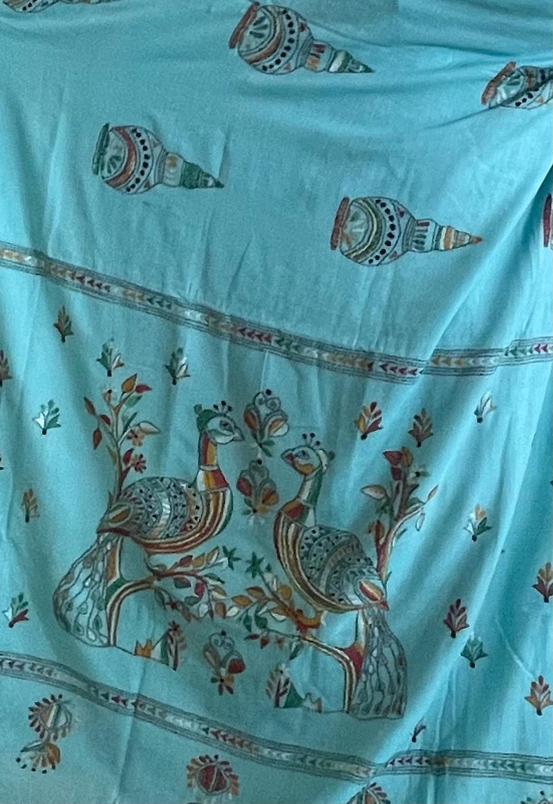 Blue Handloom Kantha Cotton Saree