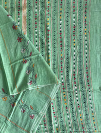 Pista Green Handloom Kesh Kantha Cotton Saree 