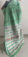 Pista Green Handloom Kesh Kantha Cotton Saree 