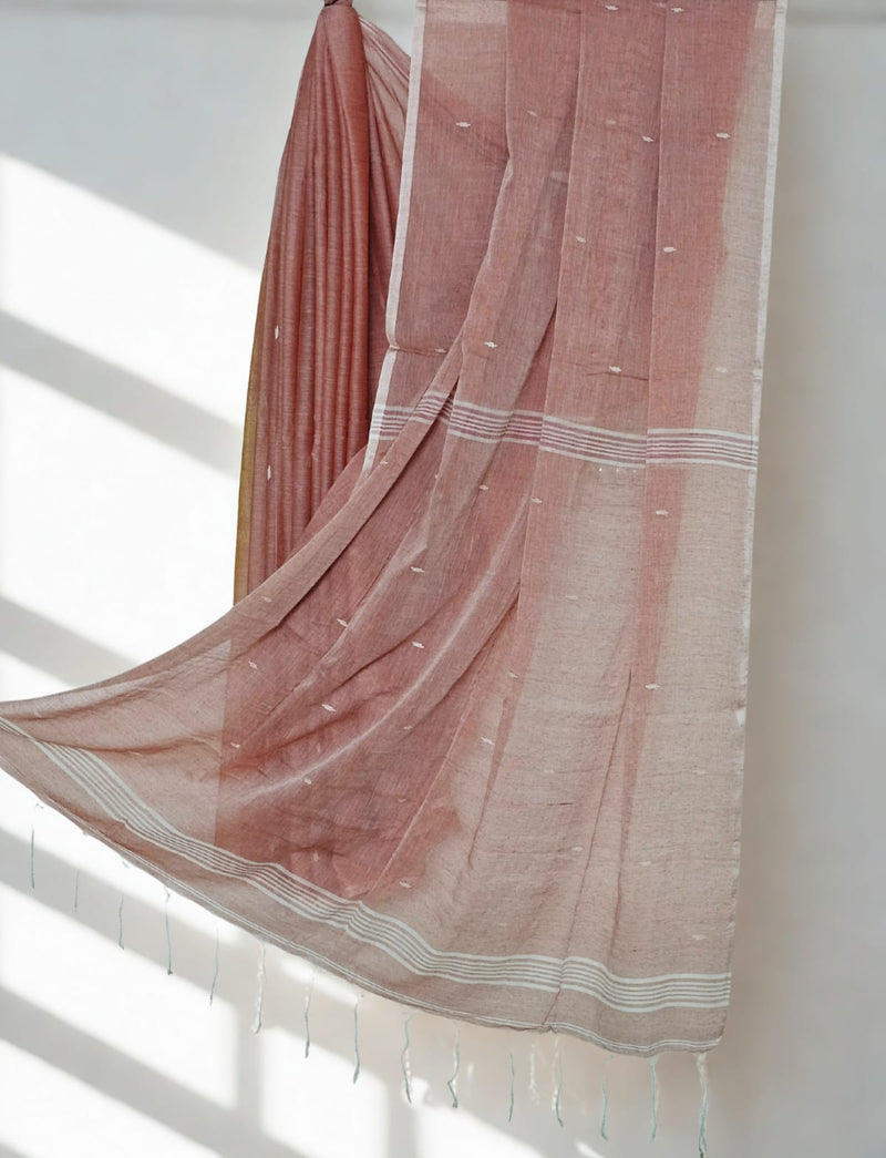 Nivritti – Salmon Pink Handloom Khadi Cotton Saree with Woven Butis