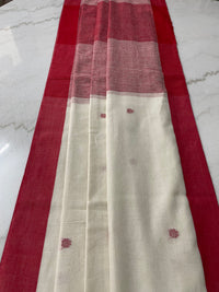 Off White Khadi Saree with Red motifs & Border