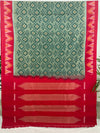 Dark Sea Green Handloom Ikkat Cotton Saree with Red Border