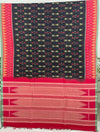 Black Handloom Cotton Ikkat Saree with Red Border