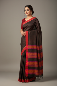 Black Handloom Khadi Kantha Char Padel Saree