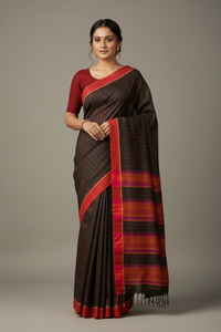 Black Handloom Khadi Kantha Char Padel Saree