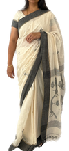Off White Handloom Jamdhani Khadi Cotton Saree with Black Motifs