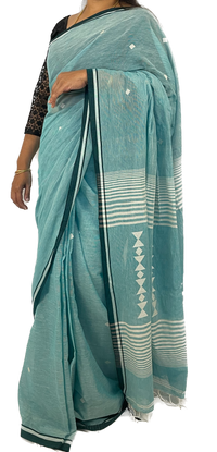 Light Blue Handloom Khadi Cotton Azo Free Dye Saree