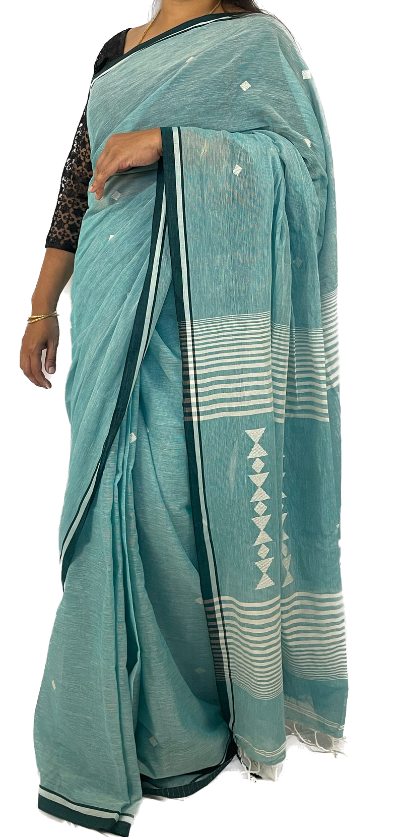 Light Blue Handloom Khadi Cotton Azo Free Dye Saree