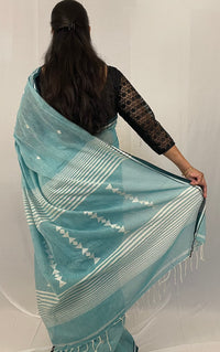 Light Blue Handloom Khadi Cotton Azo Free Dye Saree