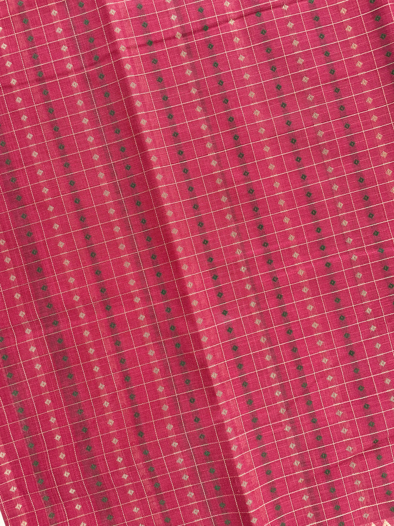 Pink Lakshadeepam Handloom Kanchi Cotton Saree with Green Border